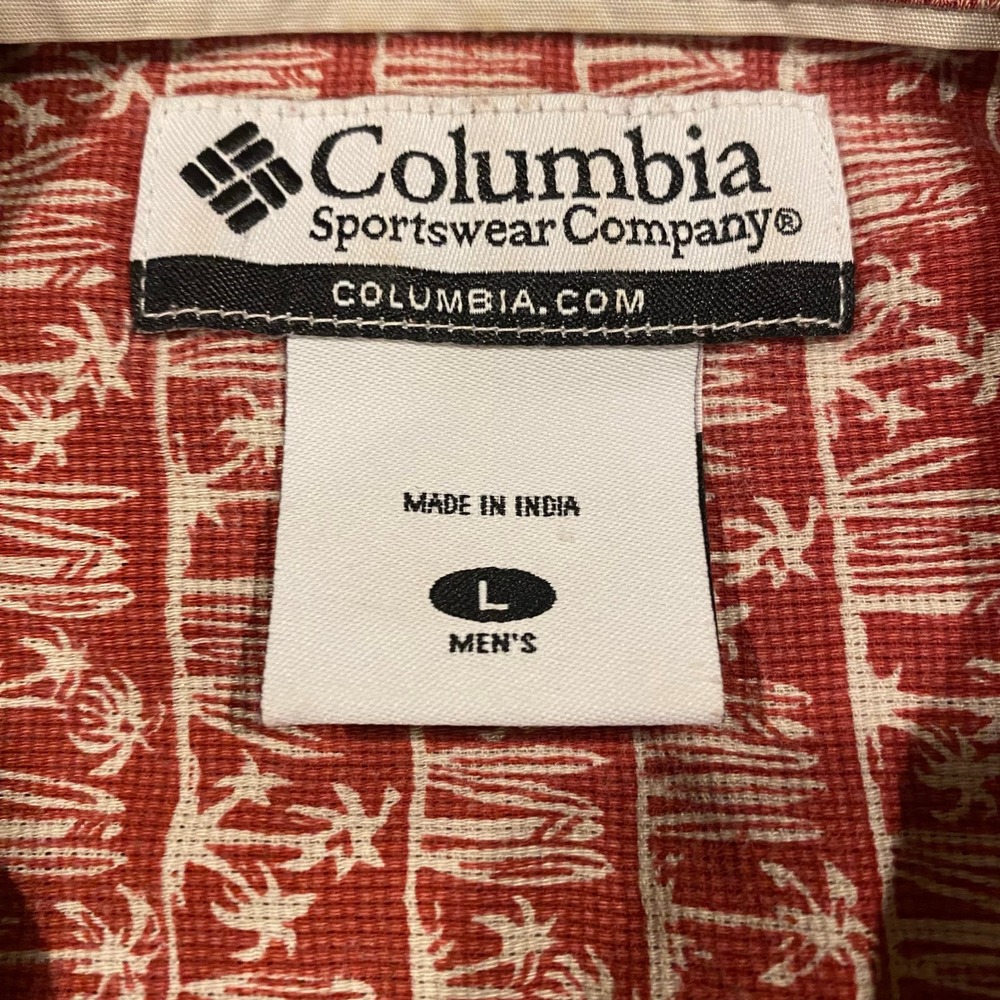 Columbia Mens Large Palm Tree Surfboard Tropical Button Down Shirt Orange AM7157 - Picture 3 of 10